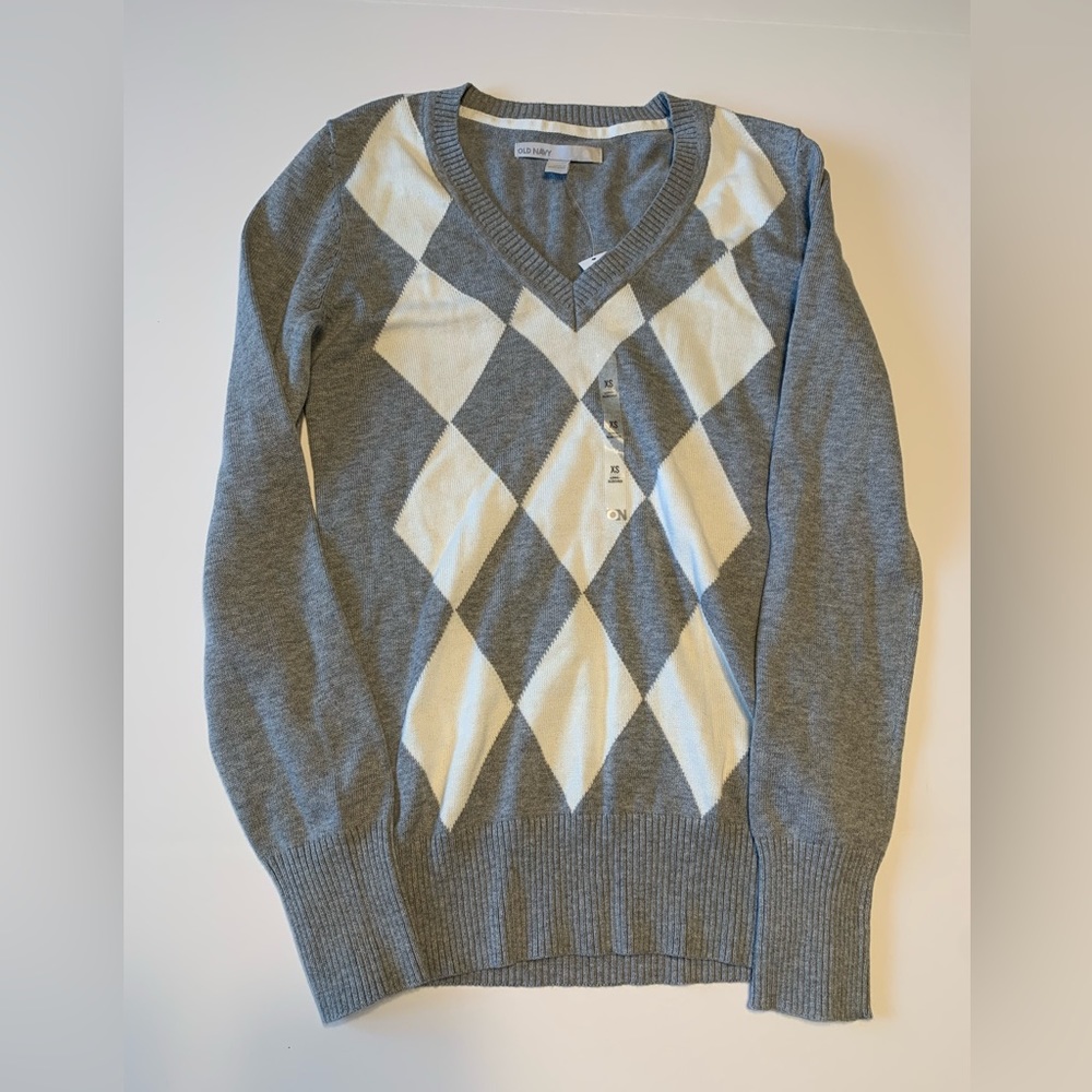 Old Navy Long Sleeve Sweatshirt, Gray/White, XS